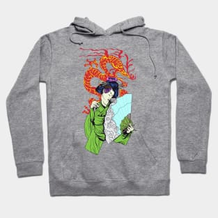 Geisha With Dragon Hoodie